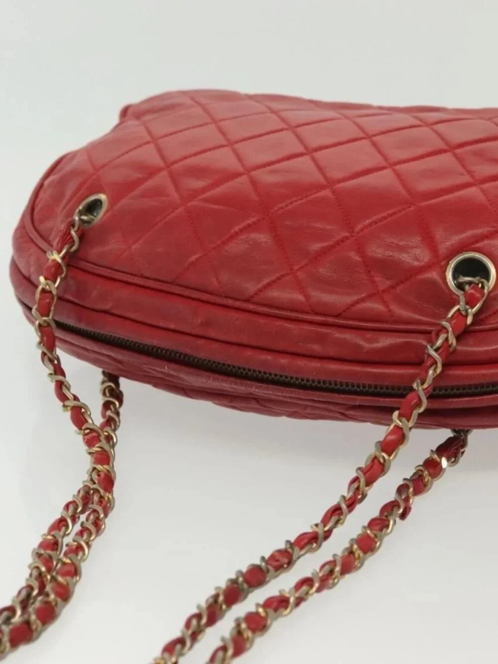 CHANEL Matelasse Chain Shoulder Bag Lamb Skin Red Gold CC Auth bs29076